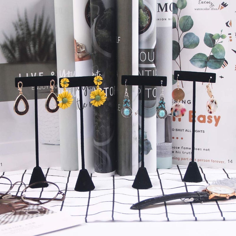 Coward 4pcs/Set 6.5" T-Shape Earring Stand,Jewelry Organizer Black Velvet Stud Earring Display Holder For Selling(6.5" H) - Image 3
